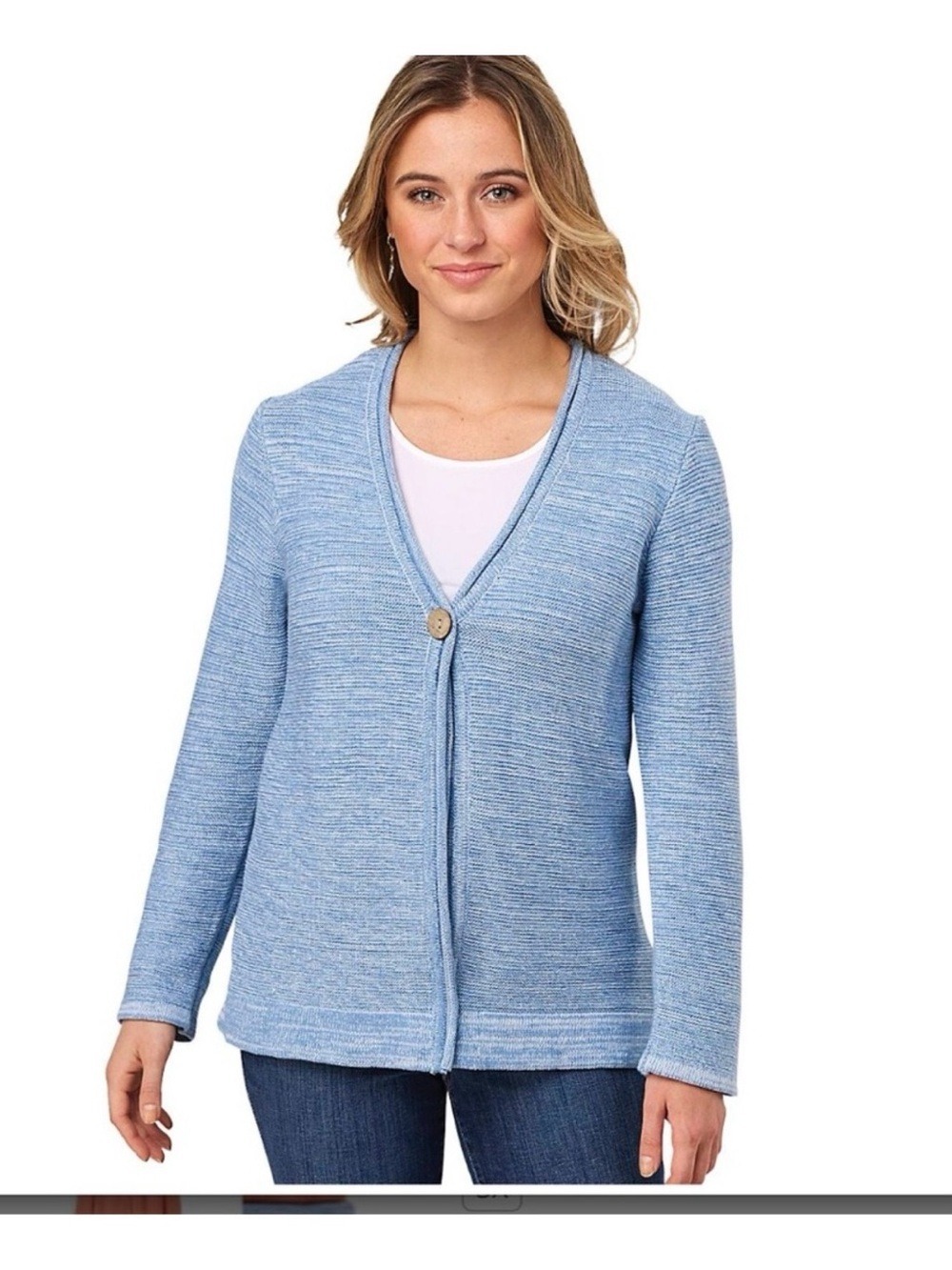 NorthStyle Women's 1X Blue White Marled Knit Cotton Cardigan Sweater